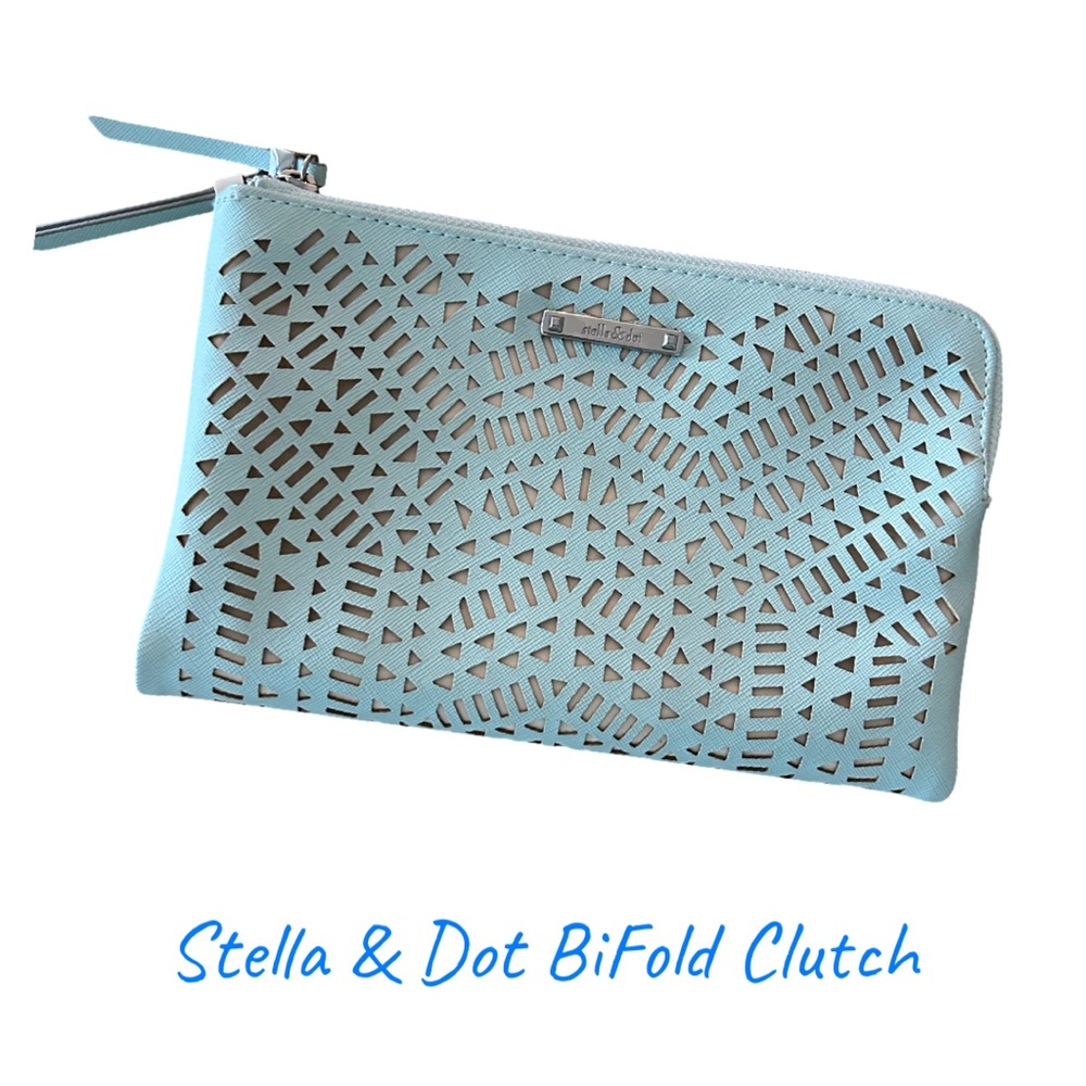 Stella & Dot Blue Textured Cutout Bifold Clutch
